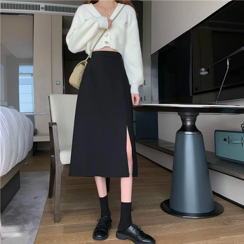 

NEW Skirts Women Large Size 4xl Solid Split Design High Waist Spring-autumn Casual All-match Minimalist Fashion Ulzzang Students