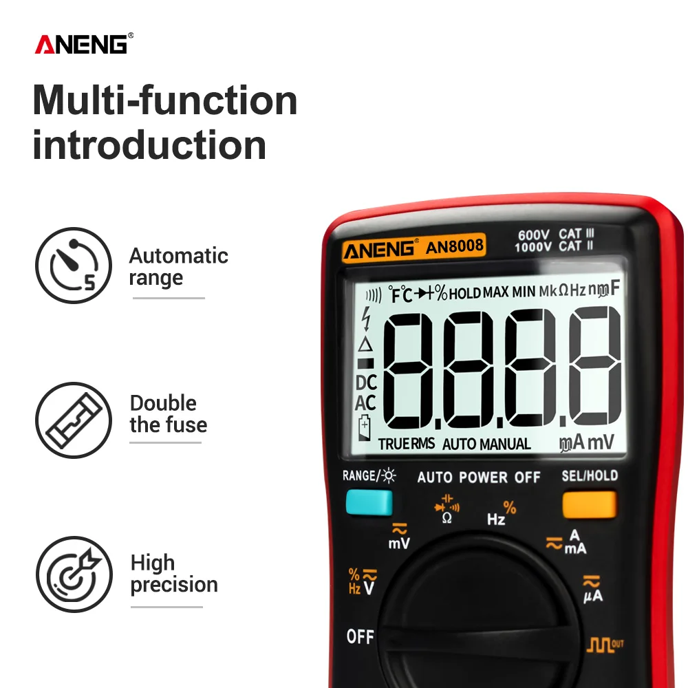 ANENG AN8008 Digital Multimeter 9999 counts True-RMS Square Wave Backlight AC DC Voltage Ammeter Current Ohm Auto/Manual | Инструменты