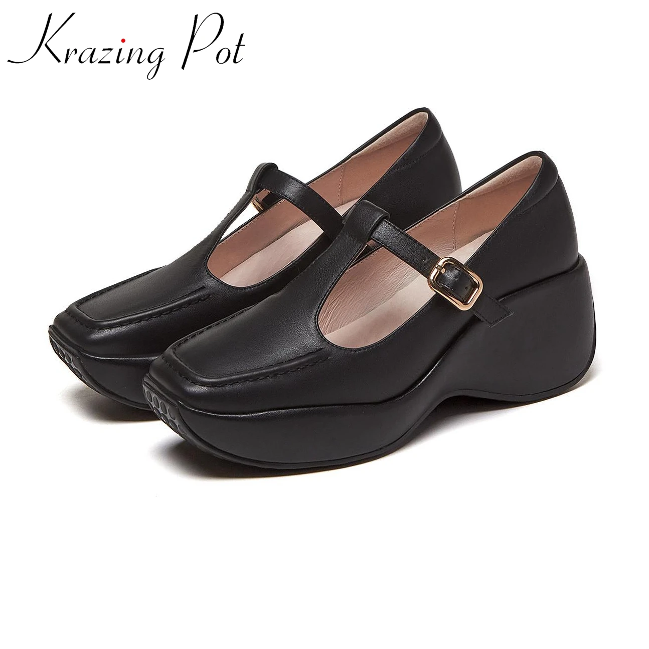 

Кроссовки Krazing pot из натуральной кожи, Белые Повседневные на платформе, с квадратным носком, на ремешке с пряжкой, на вулканизированной подош...