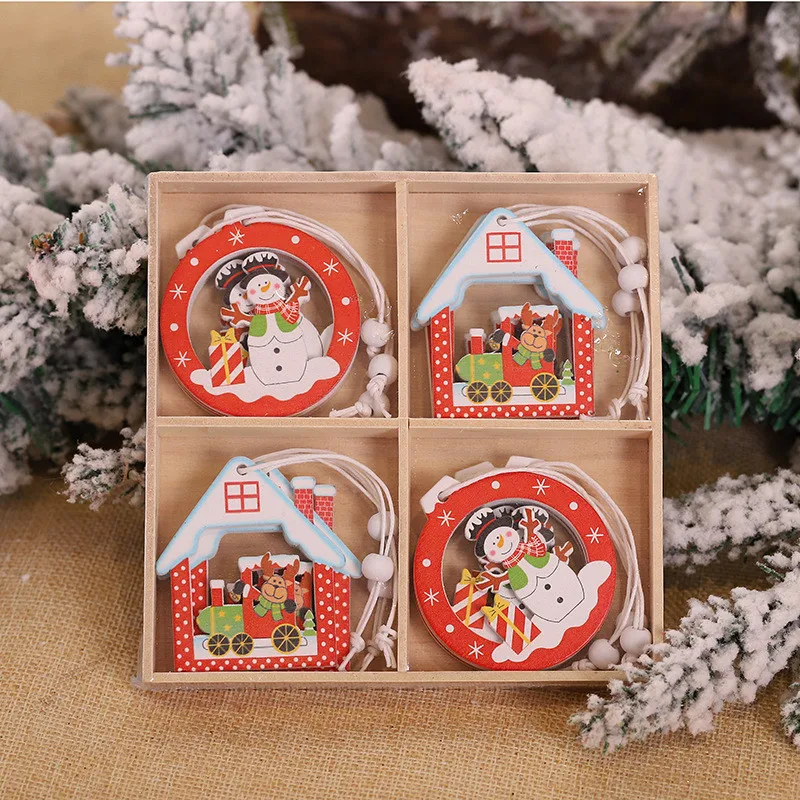 

12Pcs Christmas Snowflakes Wooden Pendants Xmas Tree Ornaments Home Hanging Decor Merry Christmas Decorations for Home Navidad
