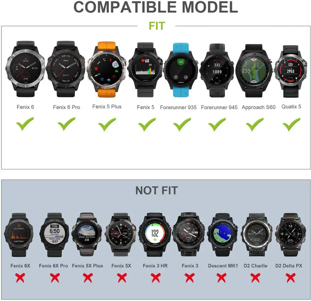 Ремешок силиконовый для наручных часов Garmin Fenix 5 Plus 6 Pro Forerunner 935 945 подход S60 легко