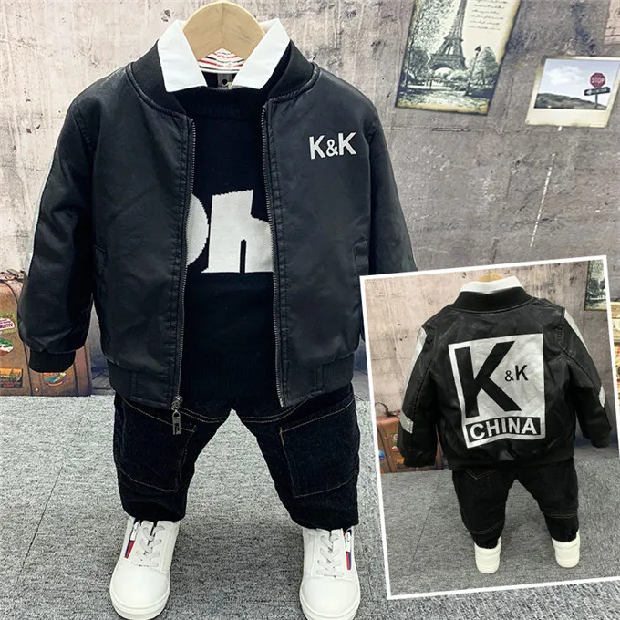 Костюмы для маленьких мальчиков из 3 предметов комплекты одежды для девочек, детская куртка+ футболка с капюшоном+ джинсовые штаны, детский спортивный костюм из 3 предметов комплекты одежды для детей - Цвет: as picture 3pcs
