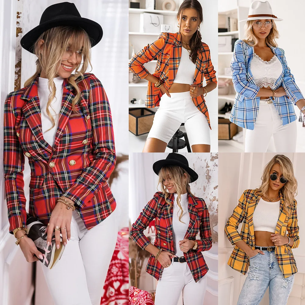 

Jacket Women Plaid Casual Small Suit Coat Fall/Winter Slim Short Professional Women Plus Size Sequin Blzer Women