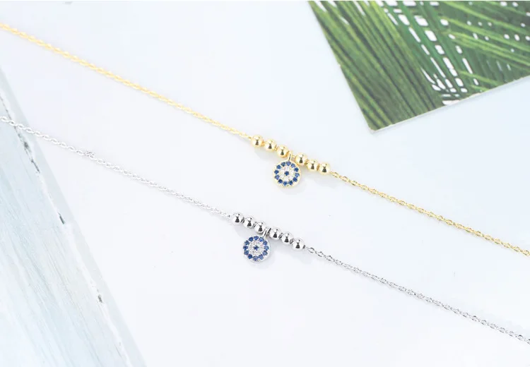 Женские ножные браслеты из стерлингового серебра 925 пробы с бусинами для пляжной