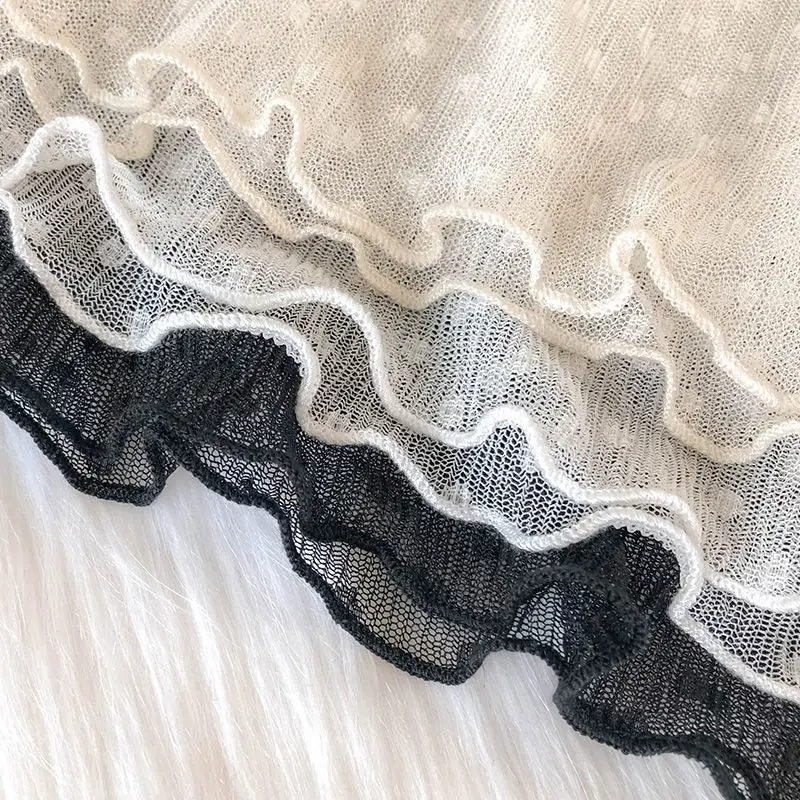 

Blouses Women Pure Tender Design Female Top Flare Sleeve Half High Collar Hollow Out Sweet Artistic Ins Elegant Summer Feminino