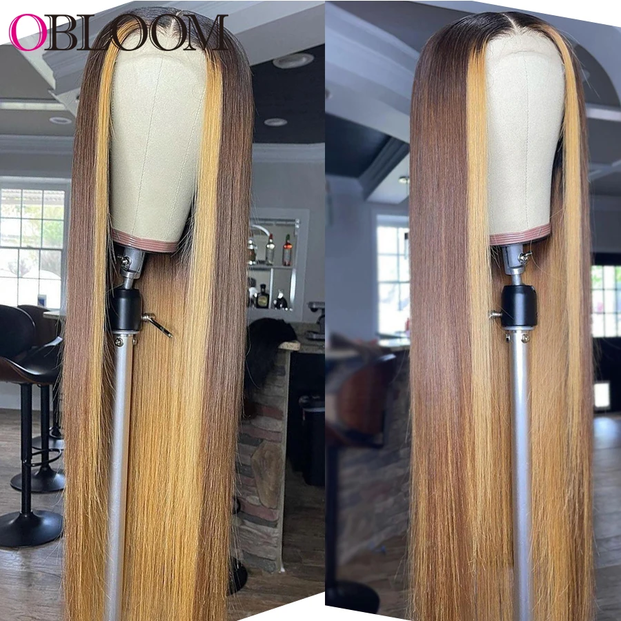 

28in Highlight Full 13*4 Lace Front Human Hair Wigs Straight Brazilian Hair Wigs For Women PrePlucked Baby Hair Bleached Knots
