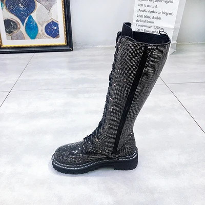 Silvery Женские высокие сапоги; модные женские сапоги до бедра на высоком каблуке со стразами; Осенняя обувь; коллекция года; осенние женские сапоги; обувь для вечеринок - Цвет: Silvery