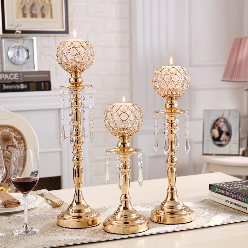 

Wedding Crystal Candle Holders Modern Golden Nordic Romantic Dinner Dining Table Candlestick Decoracion Hogar Home Decor MM60ZT