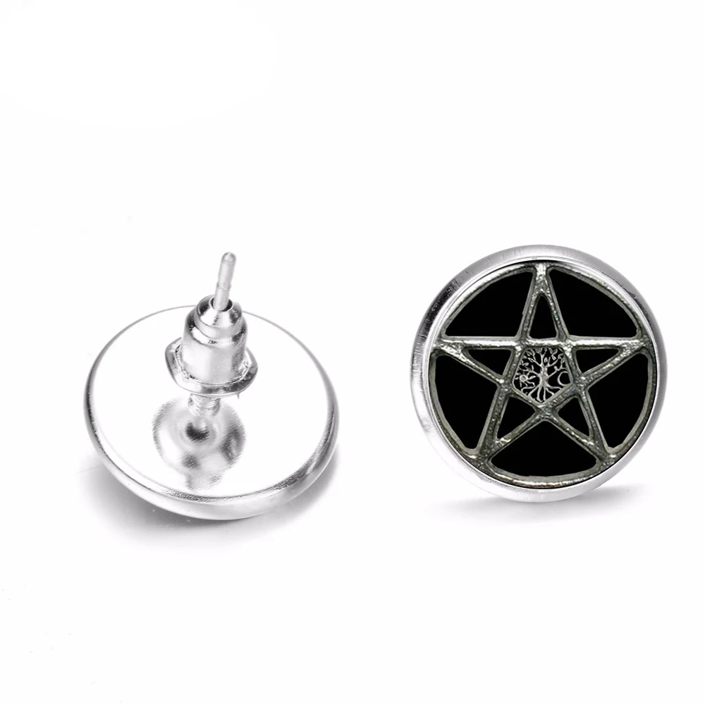 Style 5 SONGDA сверхъестественная пентаграмма Wiccan серьги-гвоздики дьявол в готическом стиле ловушка геометрическое искусство стеклянные круглые серьги для мужчин и женщин ювелирные изделия - Окраска металла: Style 5