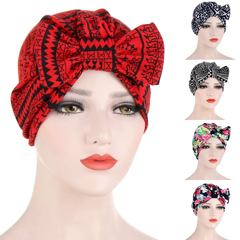 

Womens Big Bowknot Stretch Hijab Turban Hat Scarf Headwear Cap Muslim Solid Bonnet Head Wrap Chemo Beanies Bows Hair Accessories