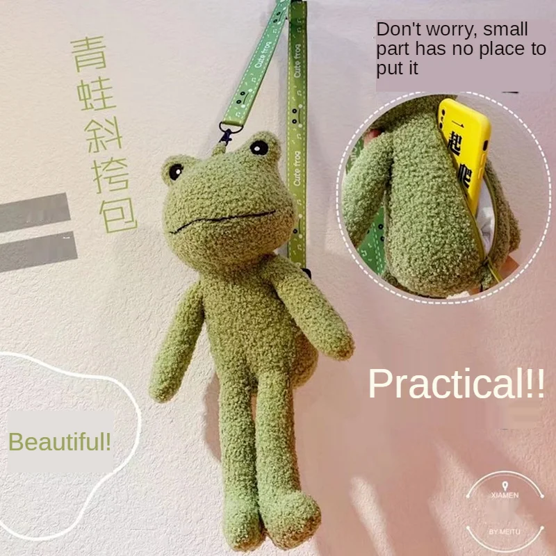 

Сумка на плечо с забавной лягушкой, милая забавная плюшевая Сумочка для куклы, маленького мишки, щенка, фигурка животного, трендовый кошелек...