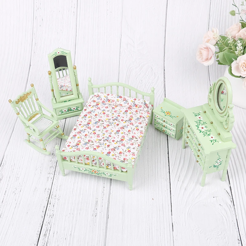 

5Pcs/Set 1:12 Miniatures Wooden Dollhouse Furniture Set for Doll Simulation Furniture Live Room Home Decoration