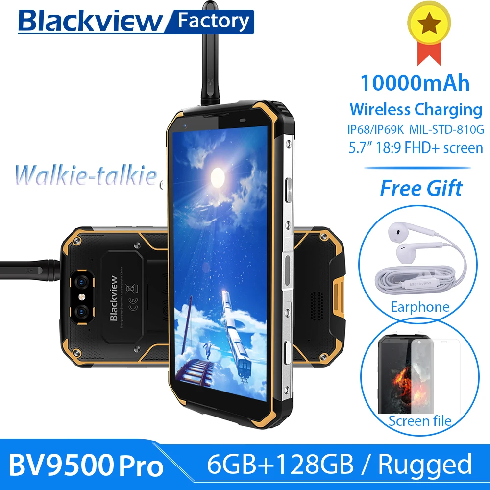 BLACKVIEW BV9500 Pro IP69K рация 5," 18:9 FHD Смартфон Android 8,1 6+ 128 ГБ 10000 мАч Беспроводная зарядка для мобильного телефона NFC