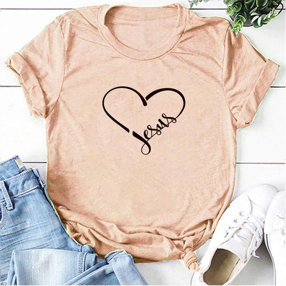 Женские футболки с принтом Иисуса сердца летние графическим женская одежда в