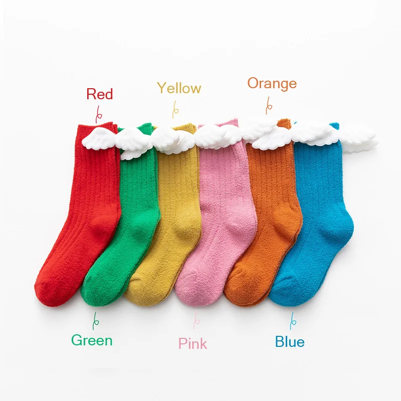 Calcetines de terciopelo para ni&ntilde;os, medias c&aacute;lidas de lana de Coral, 6 colores, alas peque&ntilde;as, suaves, oto&ntilde;o e invierno, 2020-2