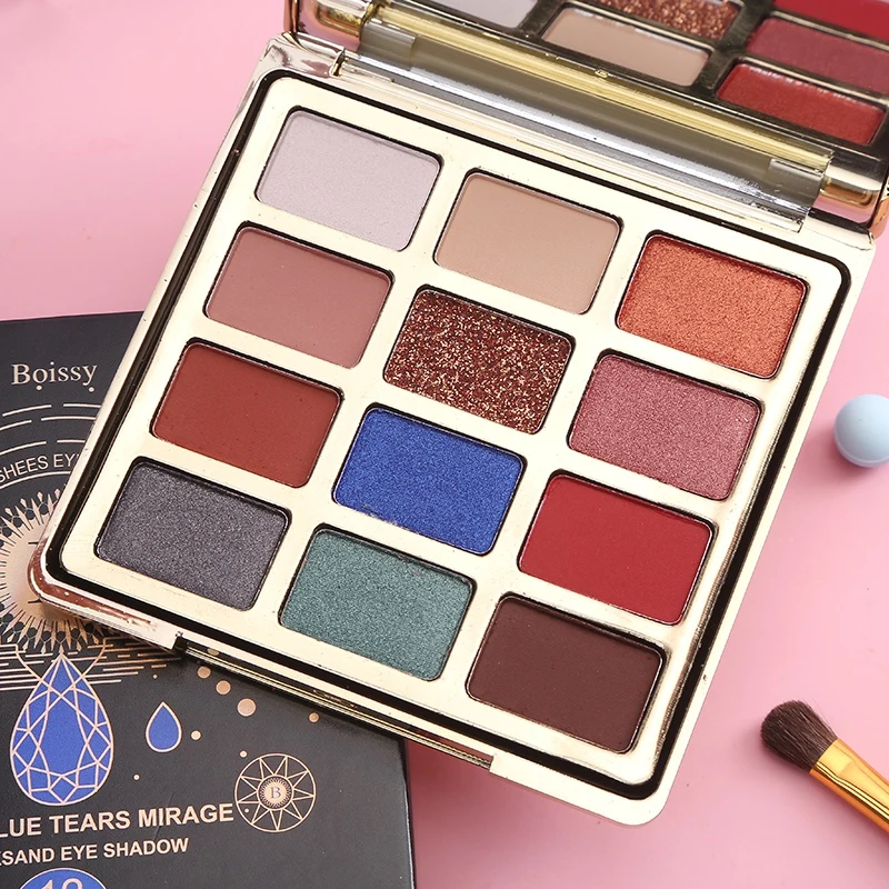 12 цветов Палитра теней для век Золотой Фиолетовый матовый блеск водостойкая
