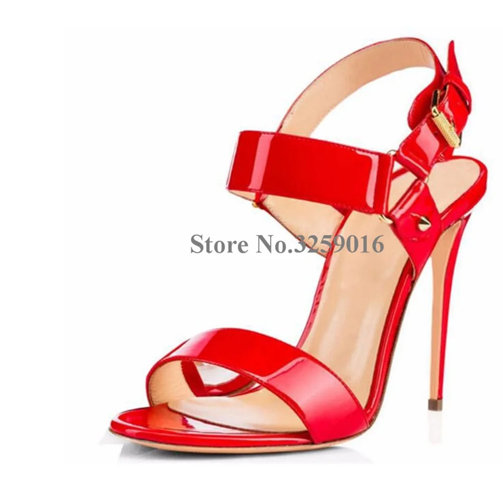 

Сандалии женские на высоком каблуке, Очаровательные босоножки из лакированной кожи, с ремешком на щиколотке и открытым носком, красные синие