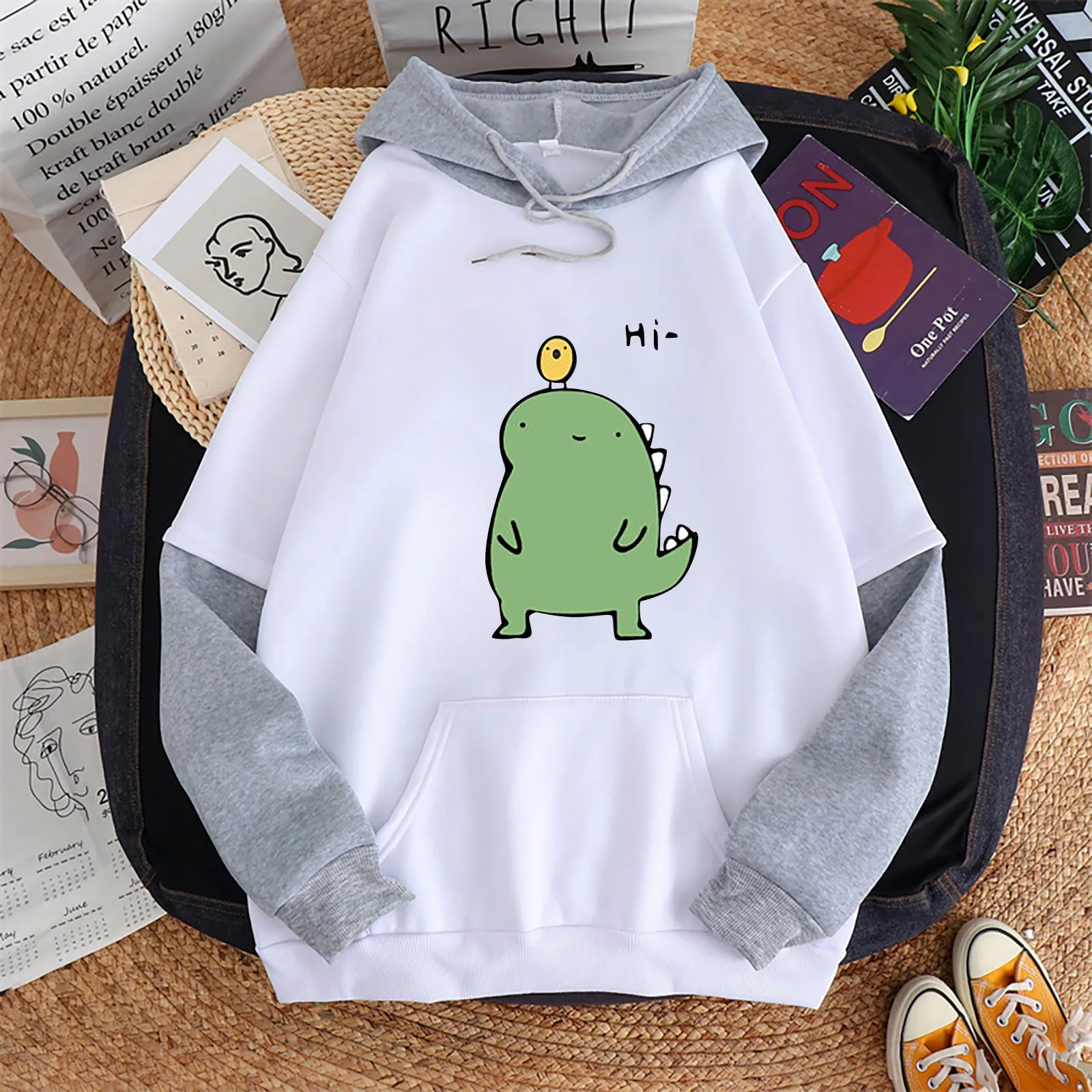 

Женские Модные топы, блузка, Женская толстовка с длинным рукавом и милым мультяшным принтом, джемпер, пуловер с капюшоном, Свитшот в стиле пэ...