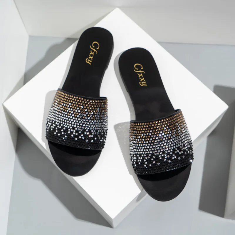 

High-quality Colorful Diamond FlatSandals Women'sShoesSummer Sandals Zapatos Para Mujer Fashion Non-slipLow-heel Indoor Slippers
