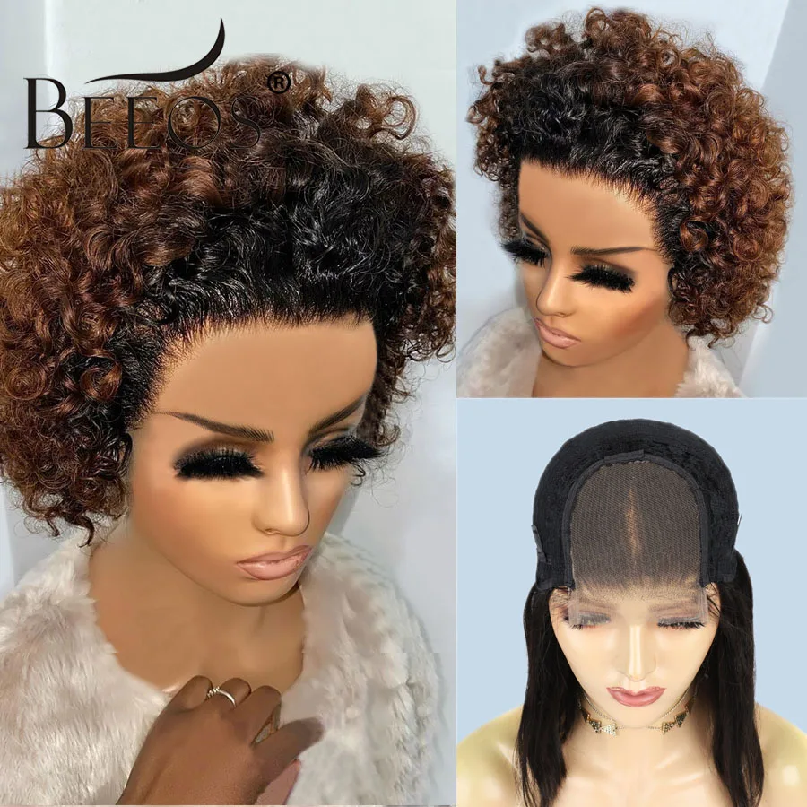 

Beeos Short Curly 250% Pixie Cut Bob Wig 13*2 Lace Front Human Hair Wigs Brazilian Remy Human Hair Pre Plucked With Baby Hair