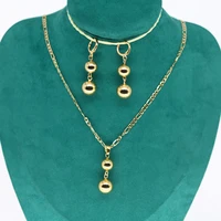 10mm 2 ball pendant chain necklace earrings for women gold color beads jewelry sets arabafrica ethiopian party jewelry