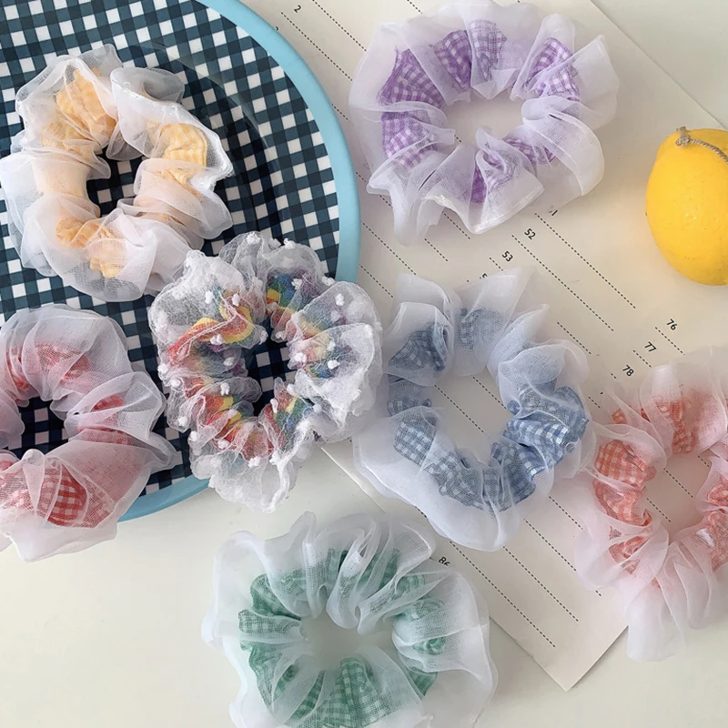 Радужная прозрачная резинка для волос эластичная девочек милая сетчатая хвоста