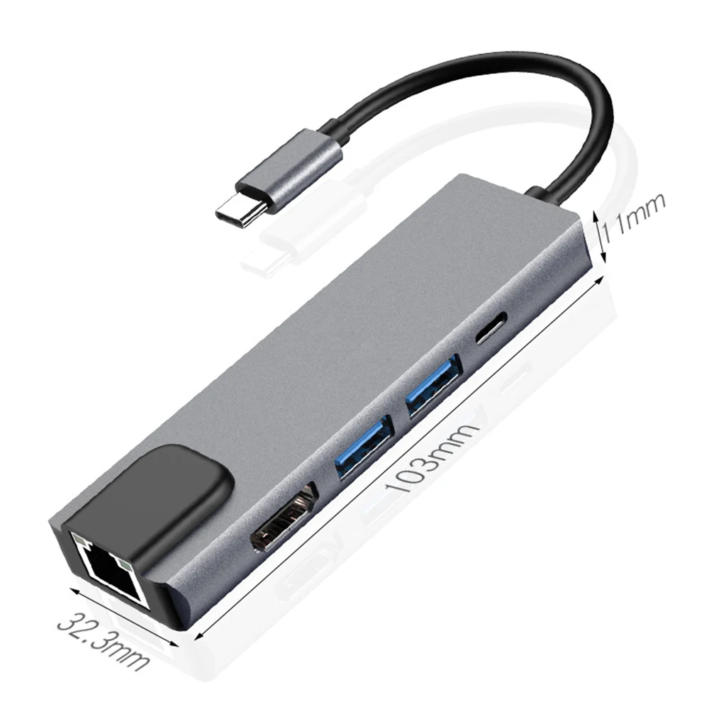 Новинка 5 в 1 USB Type-C концентратор Hdmi 4K C гигабитный Ethernet Rj45 Lan адаптер для Macbook Pro