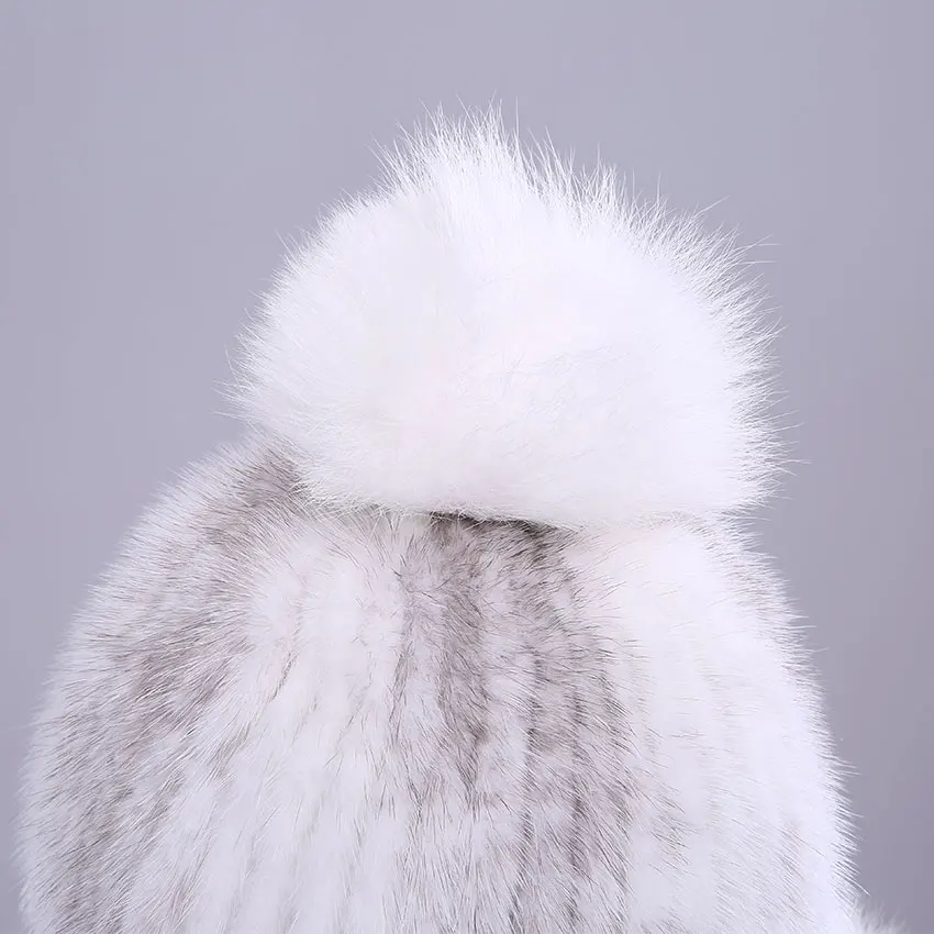 

ICYMI Women's Winter Hats with Ears Flaps Genuine Mink Fur Elastic Knitted Beanies Cap with Pompom Top Famale Fur Hat for Winter