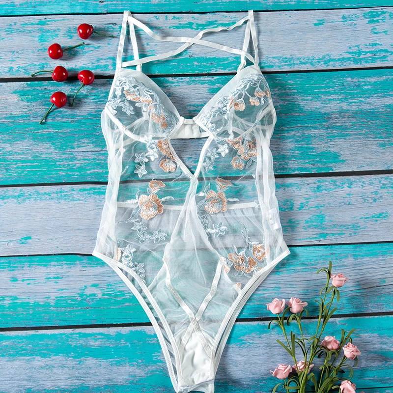 Женское боди с цветочной вышивкой ArtSu сексуальное прозрачное открытой спиной