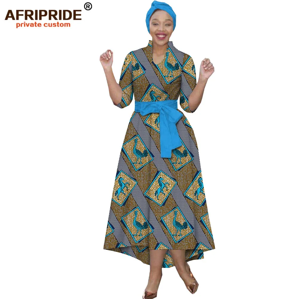 Африканское платье с шарфом и поясом для женщин AFRIPRIDE коротким рукавом длиной до