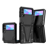 z flip 3 shockproof armor phone case for samsung galaxy z flip 3 5g shell with hidden kickstand heavy duty protection back cover