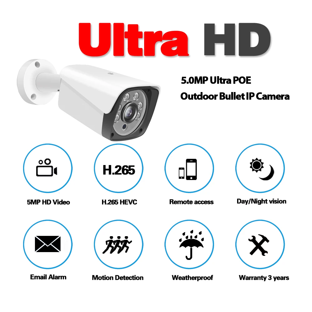 Обнаружение лица 5MP аудио POE IP камера пуля наружная Всепогодная CCTV безопасности
