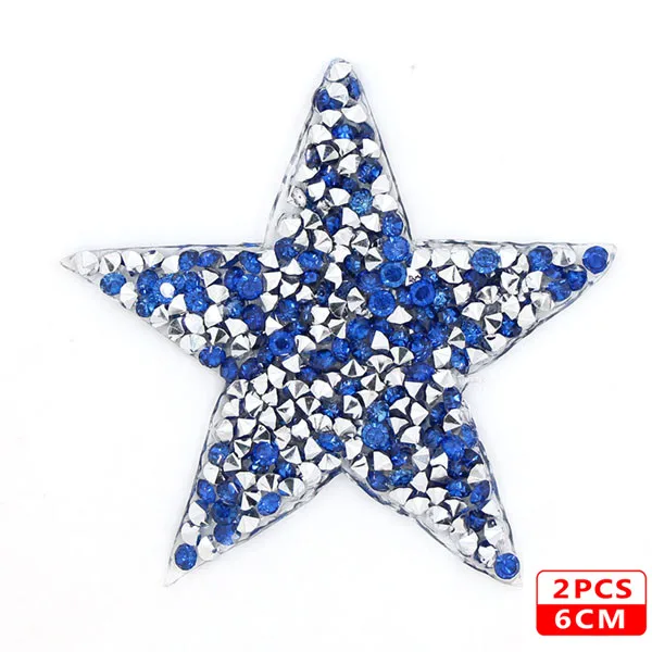 6cm Blue 2pcs Стразы со звездами, смешанные размеры, нашивки, нашивки с вышивкой, термо-Стикеры для одежды, 5 видов цветов, блестки, нашивки для одежды, сделай сам - Цвет: 6cm Blue 2pcs