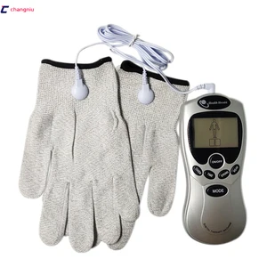 Массажер для снятия симптомов боли рук, Электрический цифровой массажер с волоконный электрод перчатками на английском языке