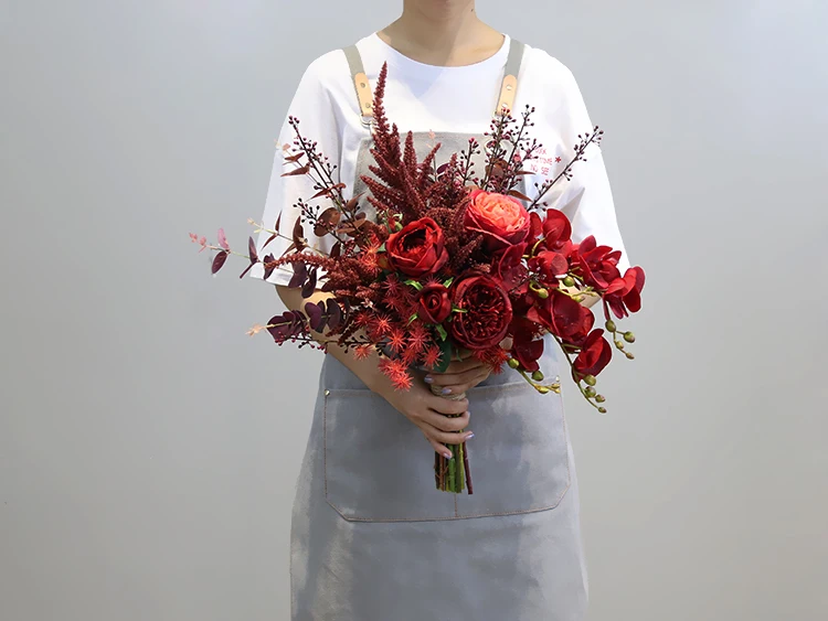 JaneVini Винтаж темно красные шелковые цветы свадебного букеты Искусственные пион