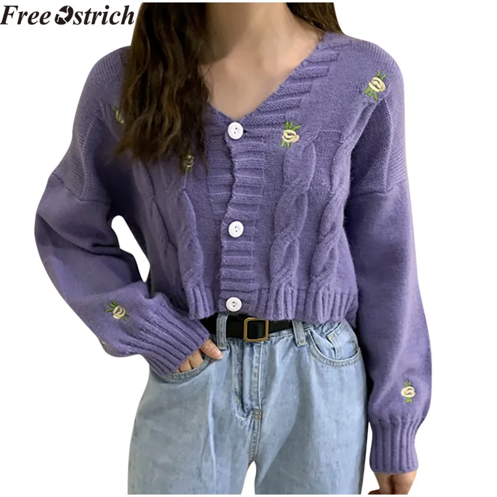 Женский вязаный Свободный кардиган Free Ostrich Повседневный свитер с вышивкой