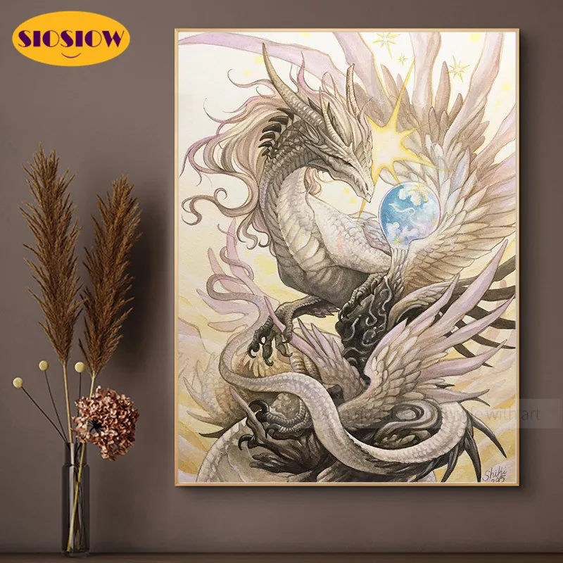 DIY 5d Diamond Mosaic Embroidery 3d Painting Animal White Dragon Chinese Cross Stitch Full Square Rhinestone Home Decor | Дом и сад