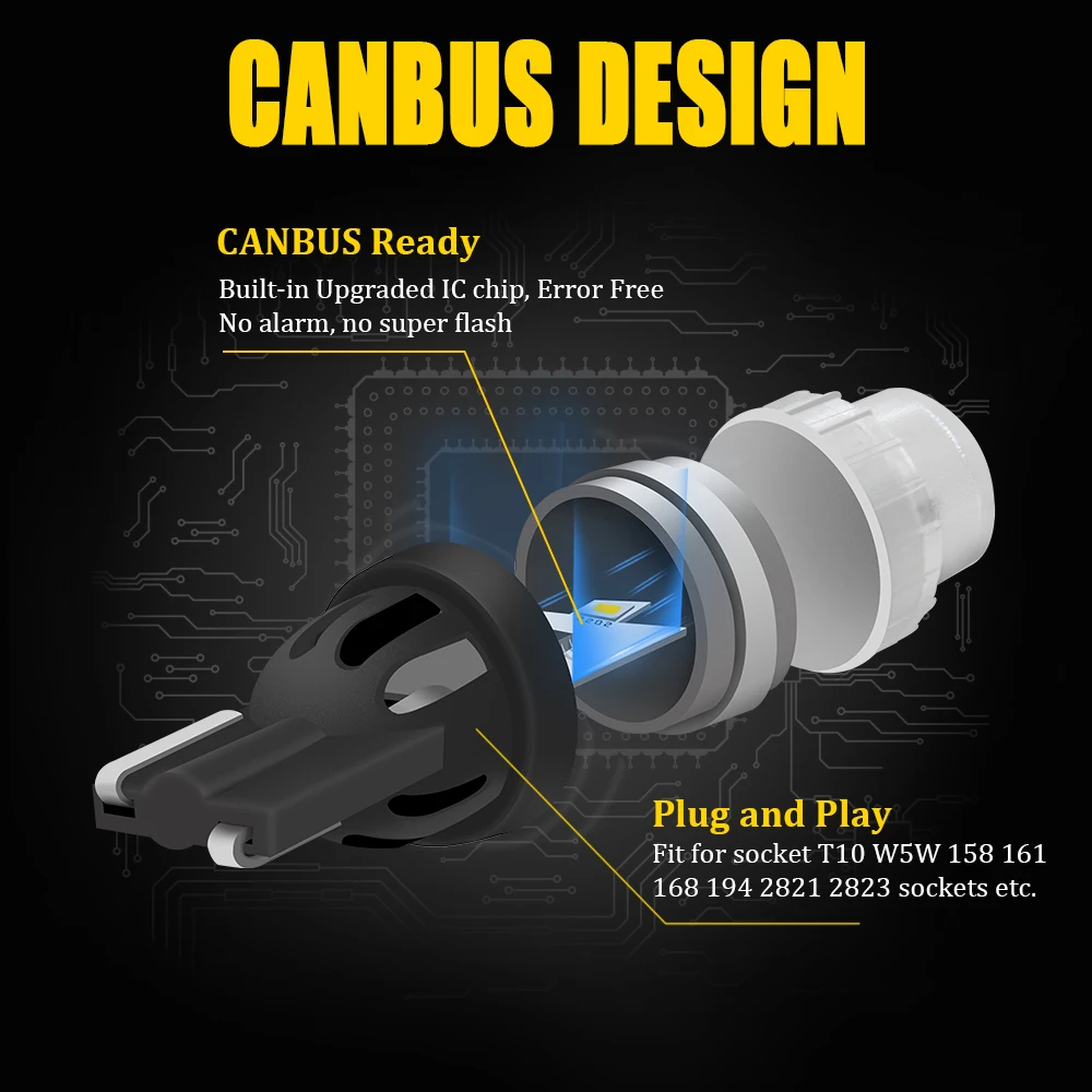 2 шт. T10 Led Canbus W5W светодиодные лампы 168 194 6000K Желтый Сигнальная Лампа Купол Чтение