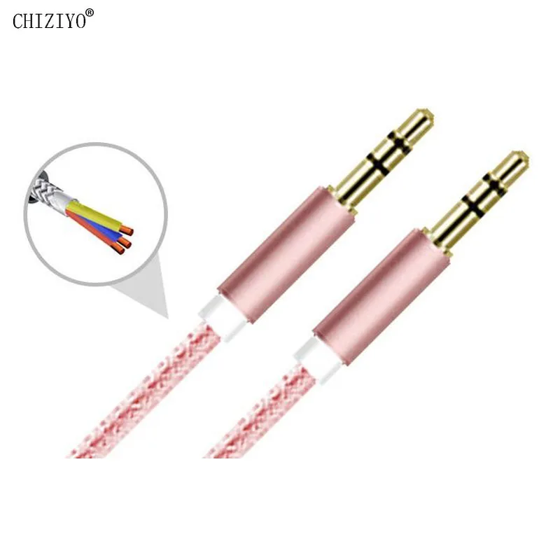 

Newest length 1M aux car audio cable car line 3.5MM jack audio extension cable braided aluminum