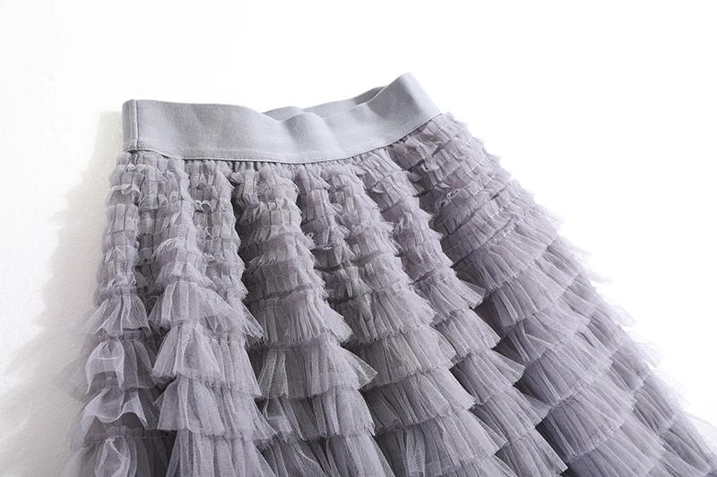 

[EAM] High Elastic Waist Party Khaki Mesh Layers Cake Long Half-body Skirt Women Fashion Tide New Spring Autumn 2021 1DD9245