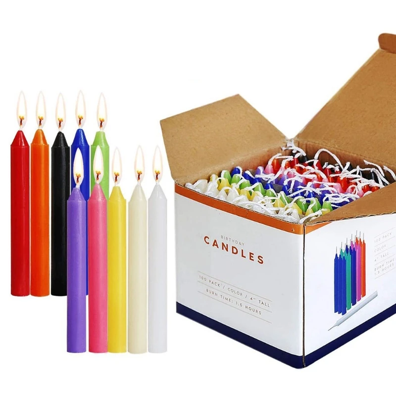 

100piece Taper Candles, Unscented Assorted Colors Mini Candles for Casting Chime 87HA