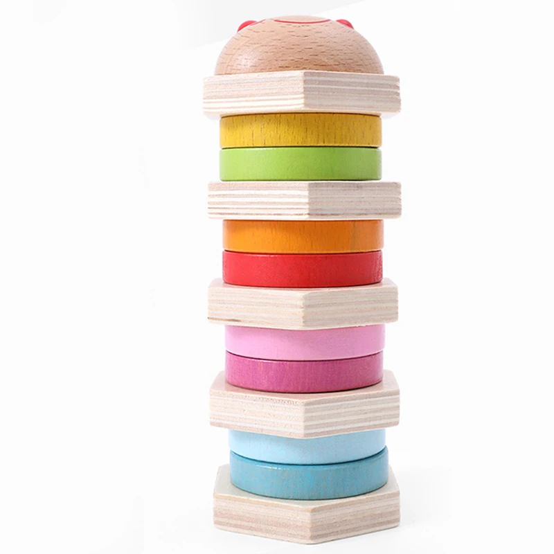 

Funny Cartoon Baby Toys Kids Rainbow Wooden Blocks Sets Educational Geometric Shape Matching Toys For Children Animal Shape