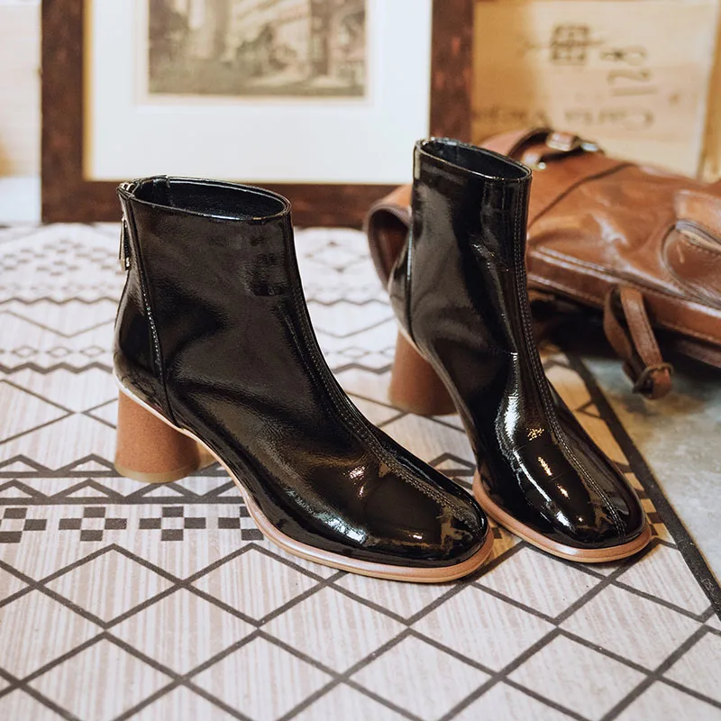 Ботильоны женские из лакированной кожи Удобные однотонные ботинки с круглым