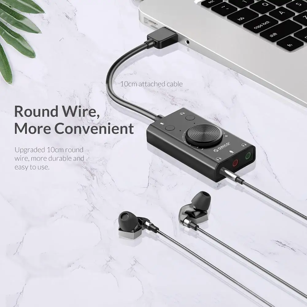 Внешняя звуковая карта ORICO USB с 3 5 мм выходами для наушников и микрофона колесом