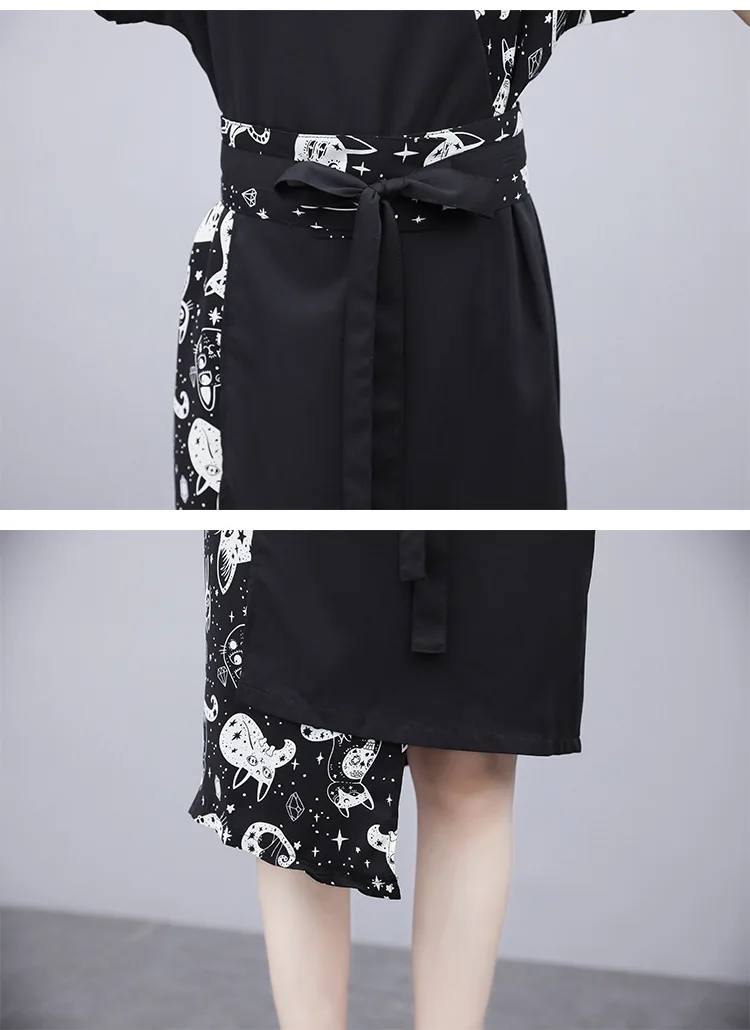 

Black Sexy Chiffon Dress Women 2020 Printed Long V-neck Bat Sleeve Dresses Ladies Summer Temperament Female Vestidos Mujer Z836