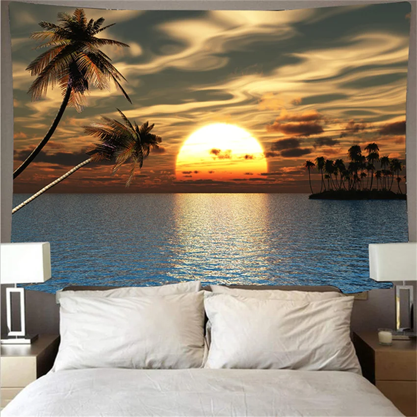 

wonderful Nature Landscape Beautiful sunsets big wave beach Blue Sea Tapestry Wall-to-Background Carpet Blanket Home decoration