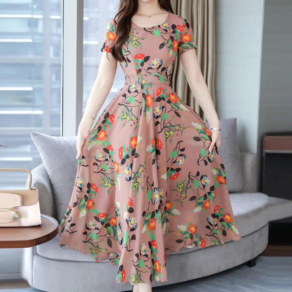Платья для женщин Летнее платье 2020 бохо милое до середины икры с коротким рукавом