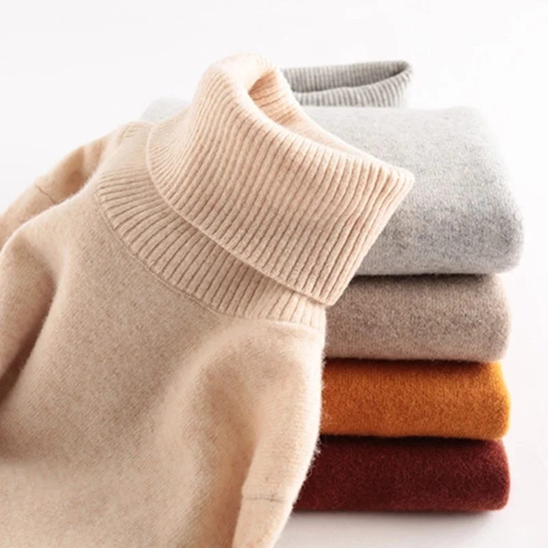 

JCHB 100% Merino Wool Women Turtleneck Sweater Autumn Winter Warm Soft Knitted Pullover Femme Jumper Women Cashmere Sweater