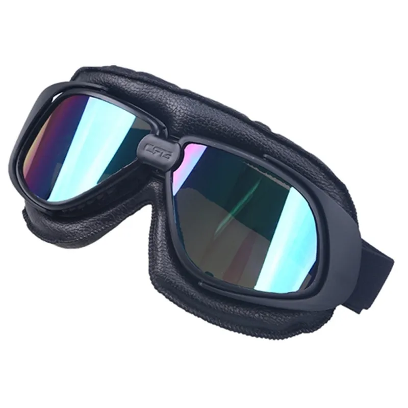 

Helmet Goggles Colorful Lens Motocross Motorcycle Goggles Vintage Pilot Biker PU Leather For Cycling Glasses Sunglasses
