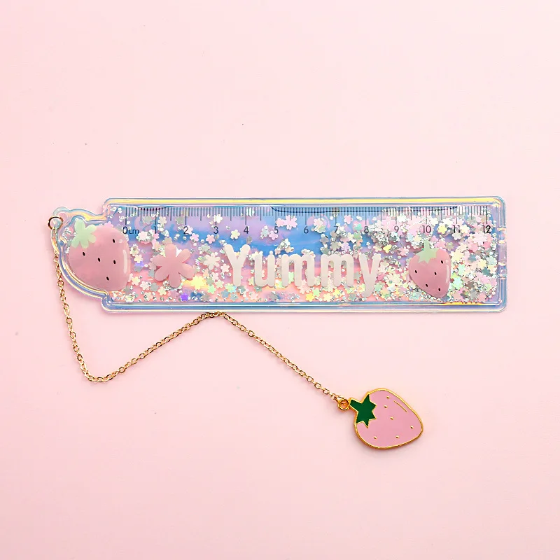 1Pcs Creative Bookmarks Cartoon Quicksand PVC Drawing Ruler Student Lovely Pendant Bookmark Stationery School Supply - Цвет: E